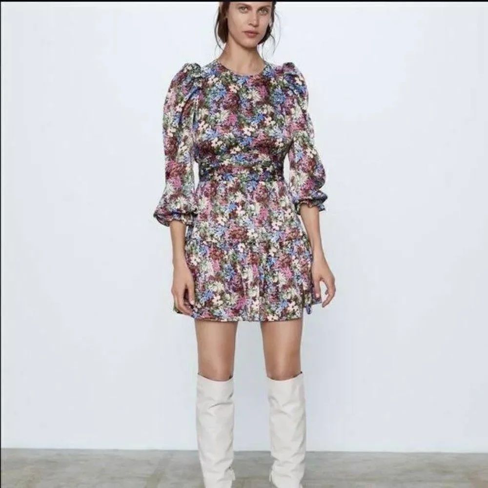 Zara Womens Mini Printed Dress XS Multi-Color Pink